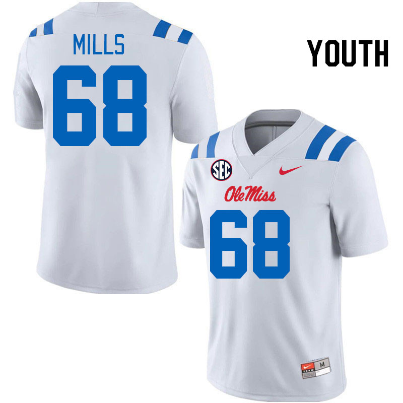 Youth #68 Jack Mills Ole Miss Rebels 2024 New Uniforms College Football Jerseys Stitched-White